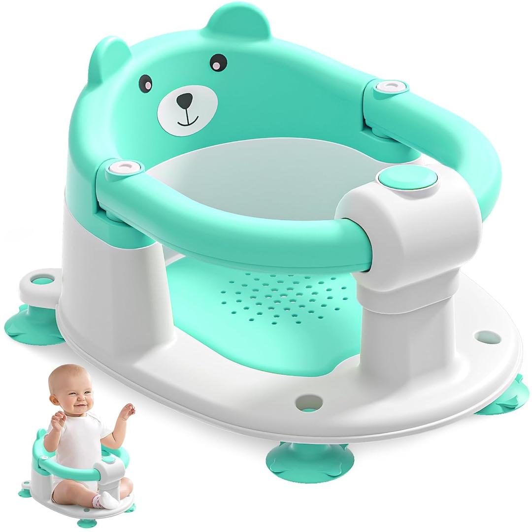 Baby Bath Seat for Babies 6 Months & up, Non-Slip Toddler Bath Seats for Babies Sitting Up, Safe Infant & Newborn Bathtub Chair with 4 Suction Cups & Soft Cushion for Shower, Mint