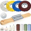 Liliful 15 Pcs 8" Airway Polishing Wheel Kit in Diameter 5/8", Metal Aluminum Buffing Wheel and Polishing Compound and Buffing Drill and Rake Pad for Angle Grinder Mirror Metal Finish (Dark Color)