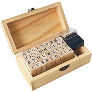 36 Pcs Wooden Rubber Number Alphabet Stamps,Rubber Vintage Letter Stamps Kit,Stamper Seal Set with Wooden Box for Crafting,Scrapbooking,Journaling,Card Making
