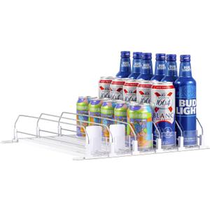 RULA Drink Organizer for Fridge, Self-Pushing Soda Can Dispenser for Refrigerator, Width Adjustable Beverage Pusher Glide - Holds up to 25 Cans (15" D, 5 Rows)
