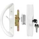 ALLYWASAI Patio Sliding Door Handle Set with Mortise Lock, Key Cylinder and Keeper, Replacement Handle Lock Set Fits Door Thickness from 1-1/ 2" to 1-3/ 4", 3-15/ 16" Screw Hole Spacing, Keyed, White