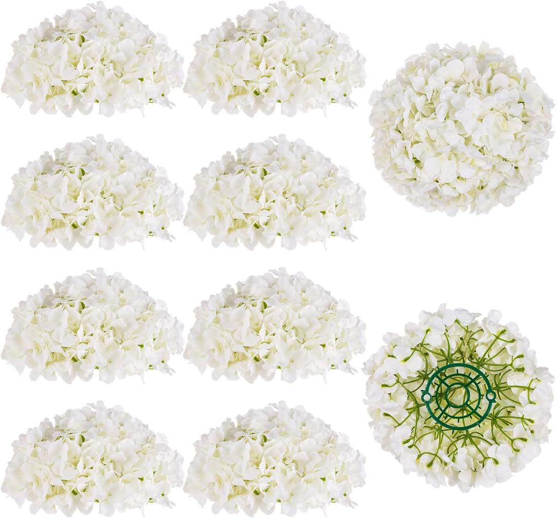 BLOSMON Hydrangea Artificial Flowers Ball Centerpieces 10 Pcs Fake Flowers White Silk Hydrangea Flower Balls Faux Hydrangeas Floral Arrangements Bouquet for Wedding Home Room Table Decoration