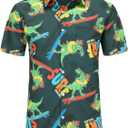 Men's Hawaiian Shirts and Shorts Set 2 Pieces Summer Beach Vacation Casual Button Down Short Sleeve Shirts Outfits (Black)