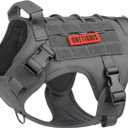 OneTigris Tactical Dog Harness Vest,No-Pull Service Dog Vest with Hook & Loop Panels,Adjustable Dog Vest Harness for Walking Hiking Training(Grey,XS)