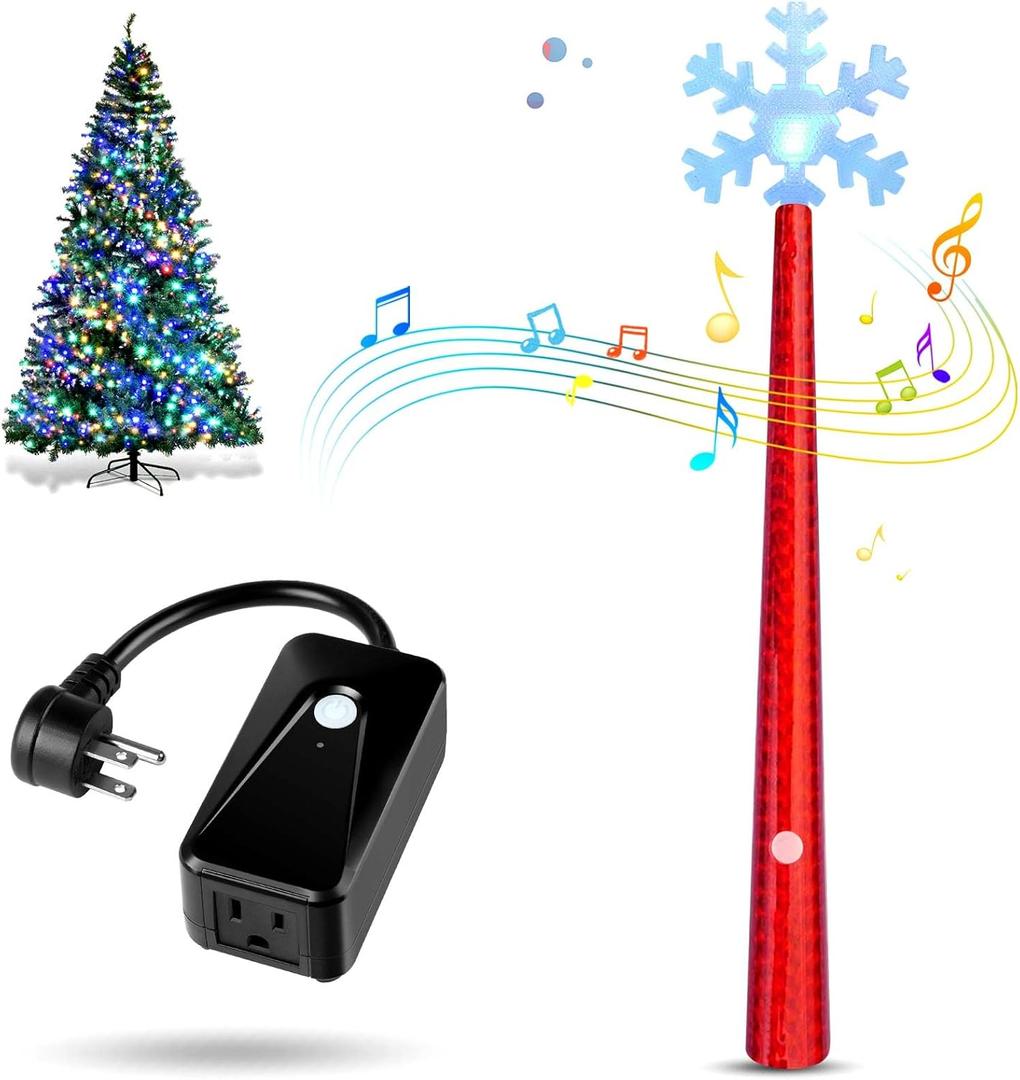 Magic Light Wand, Wireless Remote Control Outlet for Christmas String Lights and Decorations Lights, Remote Magic Wand Switch Kit with Music, Ideas for Kids/Friends/Family (Red)