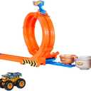 Hot Wheels Monster Trucks Toy Truck & Track Set, Loop-and-Flip Trophy Challenge Playset & 1:64 Scale 50th Anniversary Die-Cast Bigfoot, 2 Ways to Play