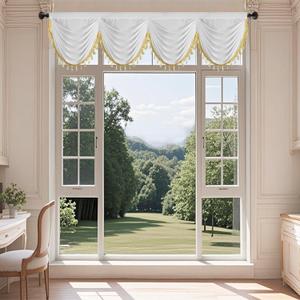 Pure White Valance for Windows with Tassels for Living Room Kitchen Valances with Ropes Light Filtering Waterfall Valance for Bedroom, 1 Semi Sheer Shiny Satin Panel (79"W x 20"L (Pack of 1))