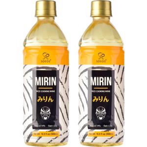 Soeos Mirin Cooking Wine, 16.9 fl oz (2 * 500ml) Pack of 2, Traditional Rice Wine, Authentic Natural Sugar Cooking Wine, Sweet Rice Wine for Cooking and Condiments, Premium Mirin Cooking Wine.