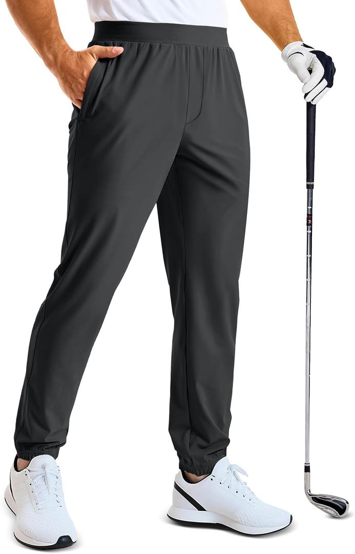 MAGCOMSEN Men's Golf Pants Stretch Joggers with Zipper Pockets Work Casual Slack for Men (Gray)