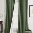 Olive Green Linen Blackout Curtains 96 Inch Length 2 Panels Set for Living Room Bedroom Thermal Noise Reduction 100% Black Out Linen Drapes Room Darkening Window Curtains 96 Inches Long Back Tab