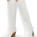 Arromic Cowboy Boots for Women Comfortable Womens Embroidered Western Cowgirl Knee High Boots Pointed Toe Zipper Chunky Heel Country Outfit Retro Tall Boots White 9