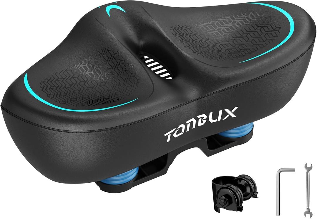 TONBUX Wide Bike Seat for for Men & Women, 6cm Padding Comfortable Peloton Bike Seat Cushion, Large Bicycle Seat for Peloton Bikes, Stationary Bikes, Ebike (Extra Large-Noseless)