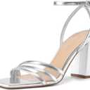 MIRAAZZURRA Womens Heeled Sandals, Square Open Toe Chunky Block Heels with Ankle Strap, for Women Daily Party Dress Comfortable Heels (9, Silver)