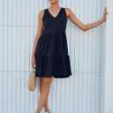 Womens Summer Dresses V Neck Tank Tiered Flowy Mini A Line Casual Sundress with Pockets (S)