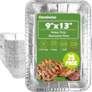 Thickened 25 Pack Aluminum Foil Pans, 9x13 Disposable Aluminum Tin Foil Pans for Baking Roasting & Chafing, Half Size Steam Table Deep Pans, Extra Heavy Duty Cake & Oven Pan