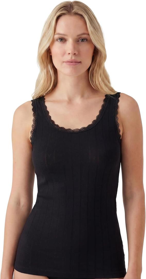 VAVONNE Camisole for Women, All Cotton, Airy Soft Comfy Tank Tops Cami Undershirt (X-Large, Wide Strap / Black)