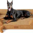 CWAWZ XXL Dog Bed for Extra Large Dogs, Giant Orthopedic Dog Bed with Cooling Gel Memory Foam, Waterproof Pet Bed with Removable Washable Cover, 53" Pet Sofa Bed Dutch Velvet with Bone Toy, Brown