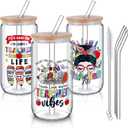 3 Pcs Teacher Gifts for Her Teacher Glass Cups with Lids and Straws 16 oz Clear Drinking Glasses Tumbler Iced Coffee Glass Cups for Teachers Appreciation Gift