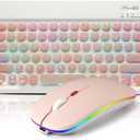 Bluetooth Keyboard and Mouse Combo for iPad - Rechargeable Wireless Keyboard & Mouse with 7-Color Backlit Compatible with iPad 9th/8th Gen, iPad Pro/Air/Mini, iPhone14/13/12 Pro, Round Keys Pink