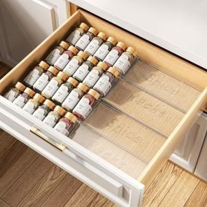 PanPanPal Spice Drawer Organizer, 2 Tier Expandable from 11" to 22" Seasoning Rack Tray Insert, Spice Rack Tray for Kitchen Drawer Countertop, Transparent