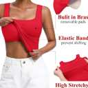 Avidlove Womens Built in Bra Tank Tops Double Lined U Neck Strechy Basic Summer Trendy Going Out Top (Red, S)