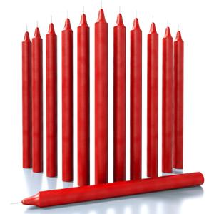 CANDWAX Red Taper Candles Pack of 12 - Slow Burning Dripless Unscented Straight Candles 12 inch - Ideal for Dinner Table - Smokeless Long Candlesticks