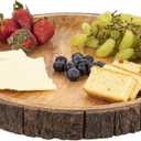 GoCraft Round Wooden Serving Platter with Tree Bark on Edges | Mango Wood Pizza Platter, Serve Board | Charcuterie Platter - 13"