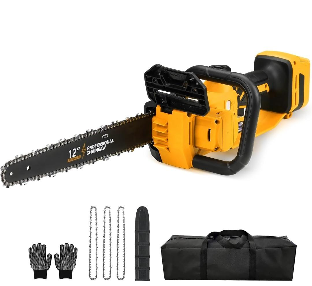 Brushless Electric Chainsaw 12" Cordless Tool Only for Dewalt 20V/60V Battery with Auto Oiler & Security Lock, for Tree Saw Trimming and Branch Wood Cutting (Tool Only)