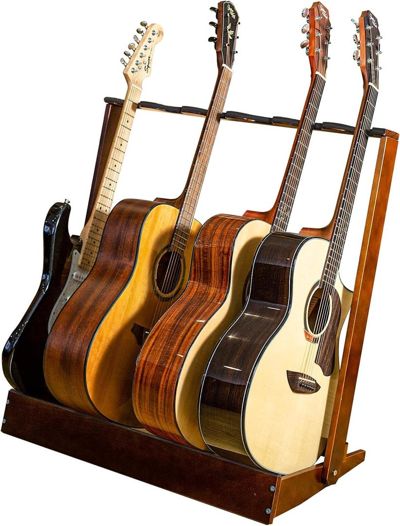 Guitar Stand Rack for Multiple Guitars, 6 holder wood Guitar Stand Folding Guitar Rack for Classical Acoustic, Electric, Bass Guitar Display