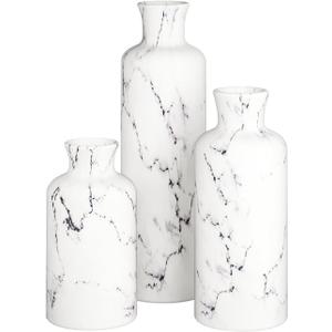 Creative Scents White Marble Look Vases Home Decor - Vase Set of 3 - Perfect for Holding Pampas Grass, Dried/Fresh Flowers, Vases for Your Kitchen, Bedroom, Office, Living/Dining Room, or Shelf Decor, 
2.95"L x 2.95"W x 10"H