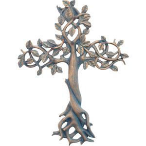 Top Brass Tree of Life Wall Cross 11 1/2" - Decorative Spiritual Art Sculpture Bronze Verdigris Finish