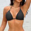 Tempt Me Women Triangle Bikini Top String Halter Bathing Suits Top Only No Bottom (Black, M)