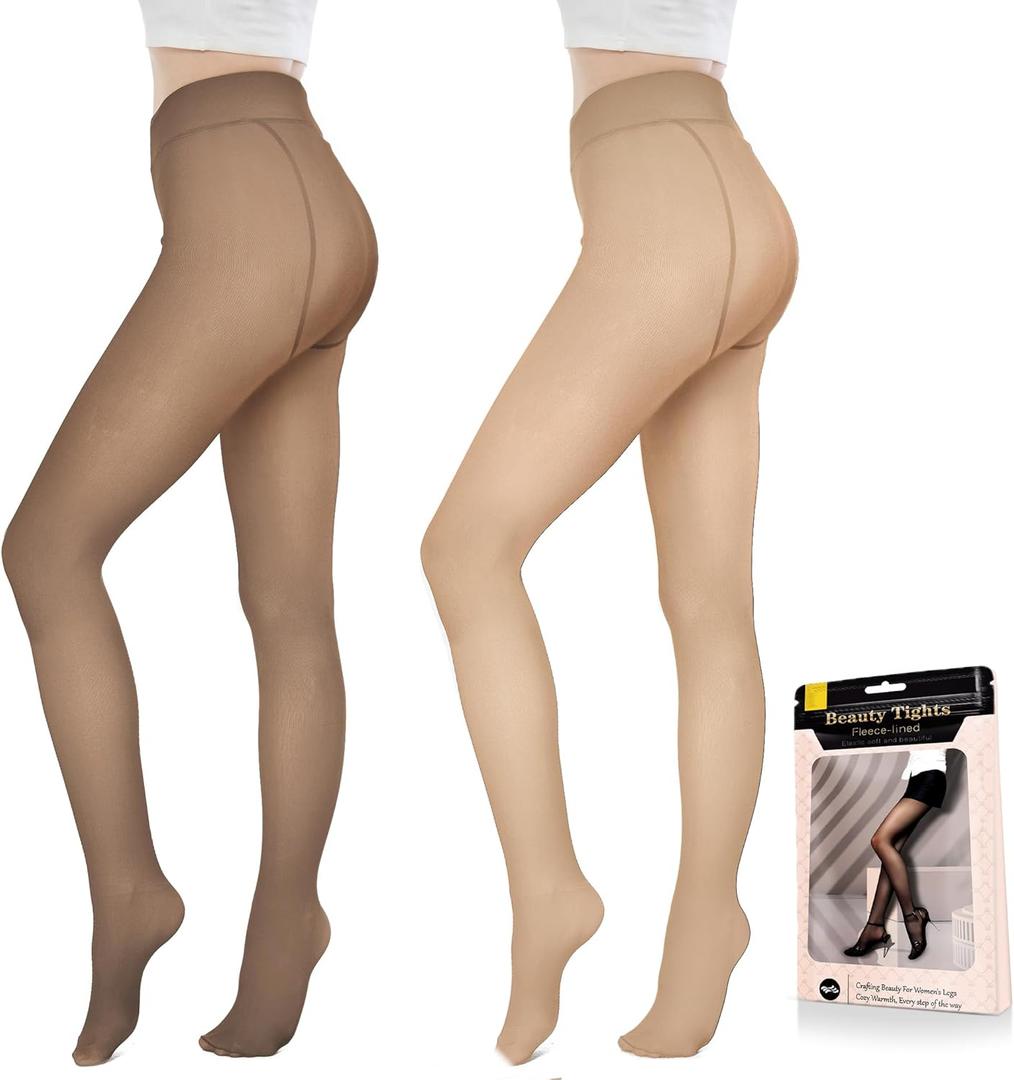 Fleece Lined Tights Sheer Women - Fake Translucent Warm Pantyhose Leggings Sheer Thick Tights for Winter (L)