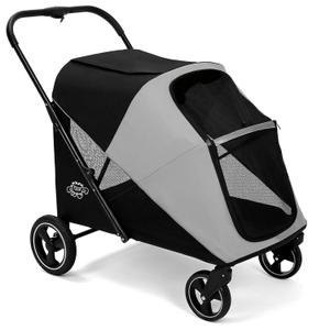 Dog Stroller for Large & Medium Dogs, 4 Wheels Pet Stroller for Large Dogs up to 120lbs, Extra Large Dog Stroller with Foldable Design, Sun Shades, Storage Pocket, Breathable Mesh (Large-walk-in)