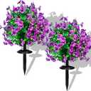 2 Pcs Artificial Boxwood Topiary Ball Trees - Purple 23" with Ground Spike, Weather Proof UV Resistant Faux Greenery Shrubs Bushes for Porch, Garden, Front Yard Decor, Indoor/Outdoor Planters