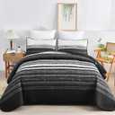 DJY Black Striped Quilt Set King Size, Boho Stripe Patchwork Bedspread Coverlet Set Soft Microfiber Quilt Bedding Set 3 Pieces for All Season(104"x90")