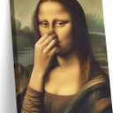 Funny Mona Lisa Bathroom Wall Art, Pinching Nose Canvas Prints, 12x16in | Mona Lisa Bathroom Art, Mona Lisa Classical Painting Picture, Humor Amusing Toilet Artwork, Vintage Decor, Ready To Hang