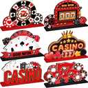 6 Pcs Casino Theme Table Centerpieces Casino Night Party Wood Tabletop Decorations Poker Chips Poker Machines Dice Spades Wooden Signs for Birthday Party Decoration