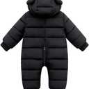 Cute Baby Boys Snowsuit New Born baby girls Winter Coat Toddler Clothes (Black)