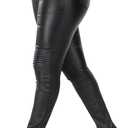 WAYRUNZ Womens High Waisted Stretch Faux Leather Pants PU Coated Legging Juniors (Black)
