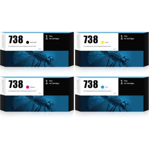738 Ink Cartridges 4-Pack (300ml Black, 130ml Cyan Magenta Yellow) Latest Replacement for HP 738, Work for HP DesignJet T850 & T950 Wide Format Printers, MBK,C,M,Y
