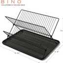 BINO 2-Tier Collapsible Dish Rack with Tray - Matte Black | Dish Drainer Kitchen Plate | Holders for Cups & Plates | Foldable Rack for Kitchen Countertop | Storage and Organization