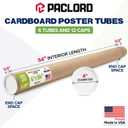 4" x 54" Reinforced Kraft Paper Mailing Tube, Pack of 6 Tube with 12 Caps – Secure USPS Approved – Cardboard Poster Mailer for Shipping and Storing of Prints, Artwork, Posters, or Documents