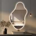 Irregular LED Bathroom Mirror with Lights, 20x36 Inch Asymmetrical Led Vanity Mirror for Wall, Anti-Fog Lighted Cloud Smart Frameless Mirror, 3 Colors and Dimmable Light, Horizontal/Vertical