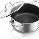 4.6 Qt Stainless Steel Stock Pot with Lid, 3-Ply 18/10 Hybrid Honeycomb Nonstick Soup Pot, 9.4 Inch Induction Pasta Pot for Simmering, Boiling & Stewing