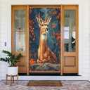 Fall Deer Door Cover Banner Decoration Backdrop Porch Sign For Holiday Party Indoor Outdoor Decor One Size