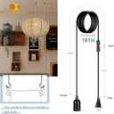 METHEDEECO Plug in Linen Pendant Light, 20 Inch Hanging Lantern Lamp with 18 FT Cord, E26 Socket, Japanese Wabi-Sabi Handmade Fabric Shade for Bedroom Living Room Dining Room, Bulb Not Included
