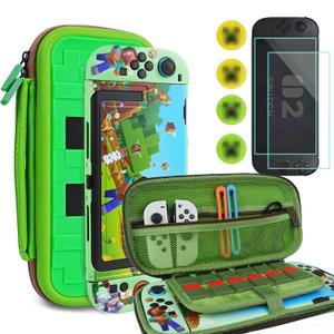 TIKOdirect Carrying Case Accessories Bundle for Switch 2 2025, Portable Travel Case with Protective Cover, Screen Protectors, 4 Thumb Grip Caps and Cute Stickers, Green