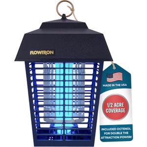 Flowtron Electric Bug Zapper 1/2 Acre Outdoor Insect Control with Dual Lure Method, 15W UV Light & Octenol Attractant for Fly & Mosquito, 5600V Kill Grid, Made in USA, UL Certified (Midnight Black)