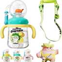 Drinking Cup with Whale Squirt 2025 Kids Weighted Sippy Cups No Spill Cute Water Bottle with Lids and Straws Leak Proof Handles Adjustable Strap 360 Squirting Milk Straw Training Sippy Cup (Crocodile)